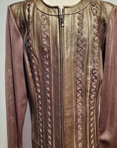 Peter Nygard Collection Brown Leather & Knit Zip F